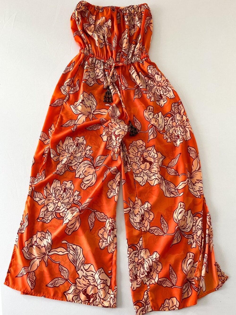 True Destinations Floral Strapless Wide Leg Jumpsuit Cover Up M